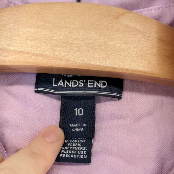 Lands' End Womens Button Front Shirt Purple 10 Cotton Long Sleeve Regular Fit - Picture 9 of 12